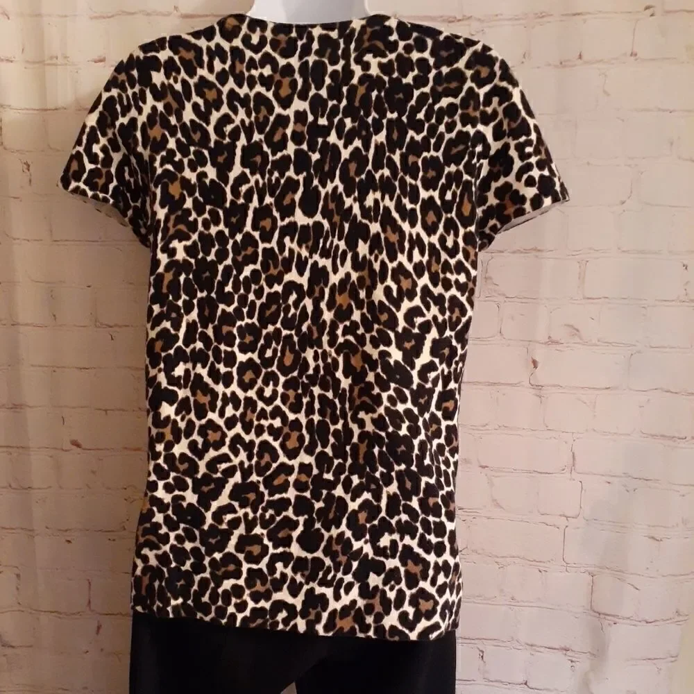 J.Crew Leopard Print 100% Cotton Pullover Sweater Short Sleeve All-season Sz XS
